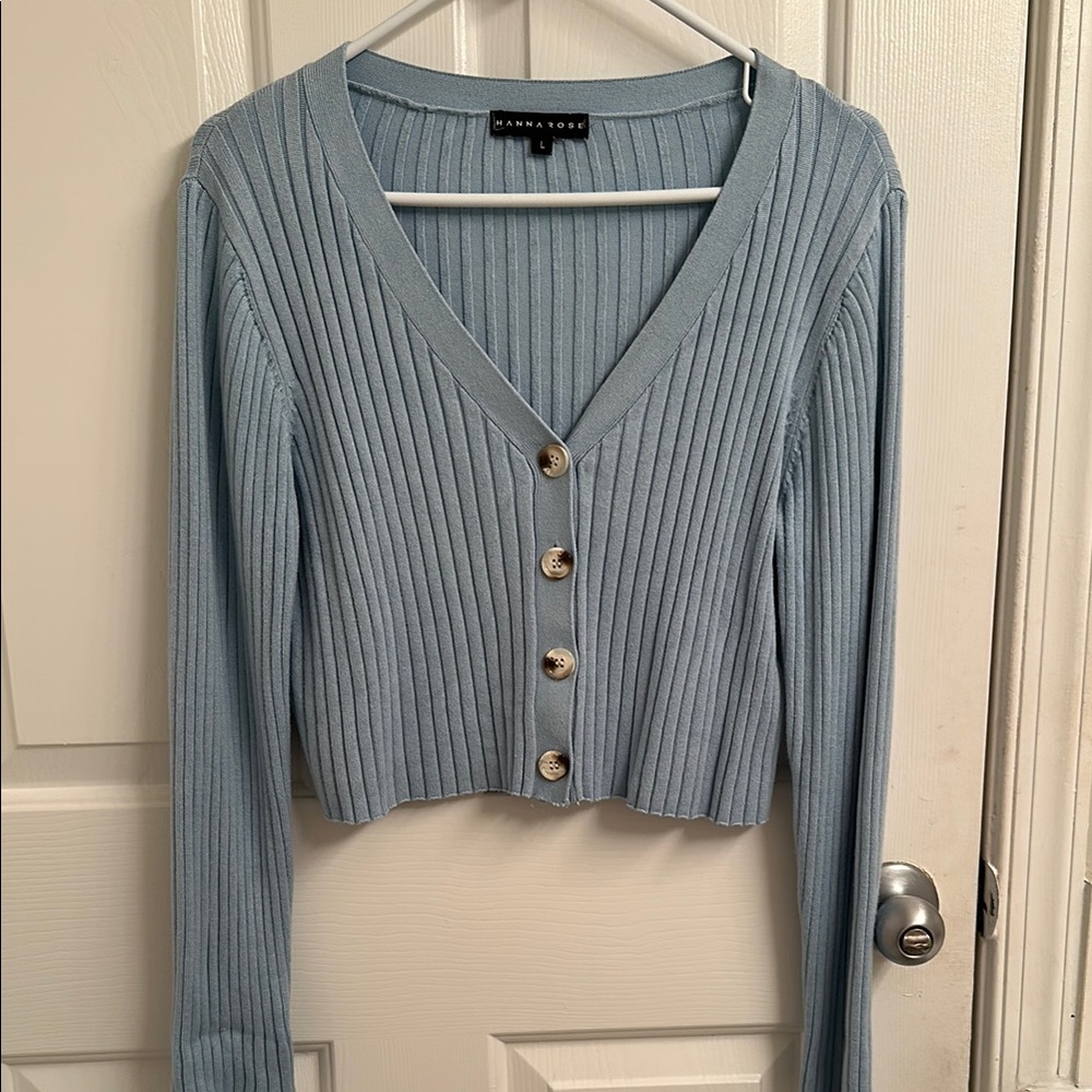 Hanna Rose Light Blue Cropped Ribbed Cardigan